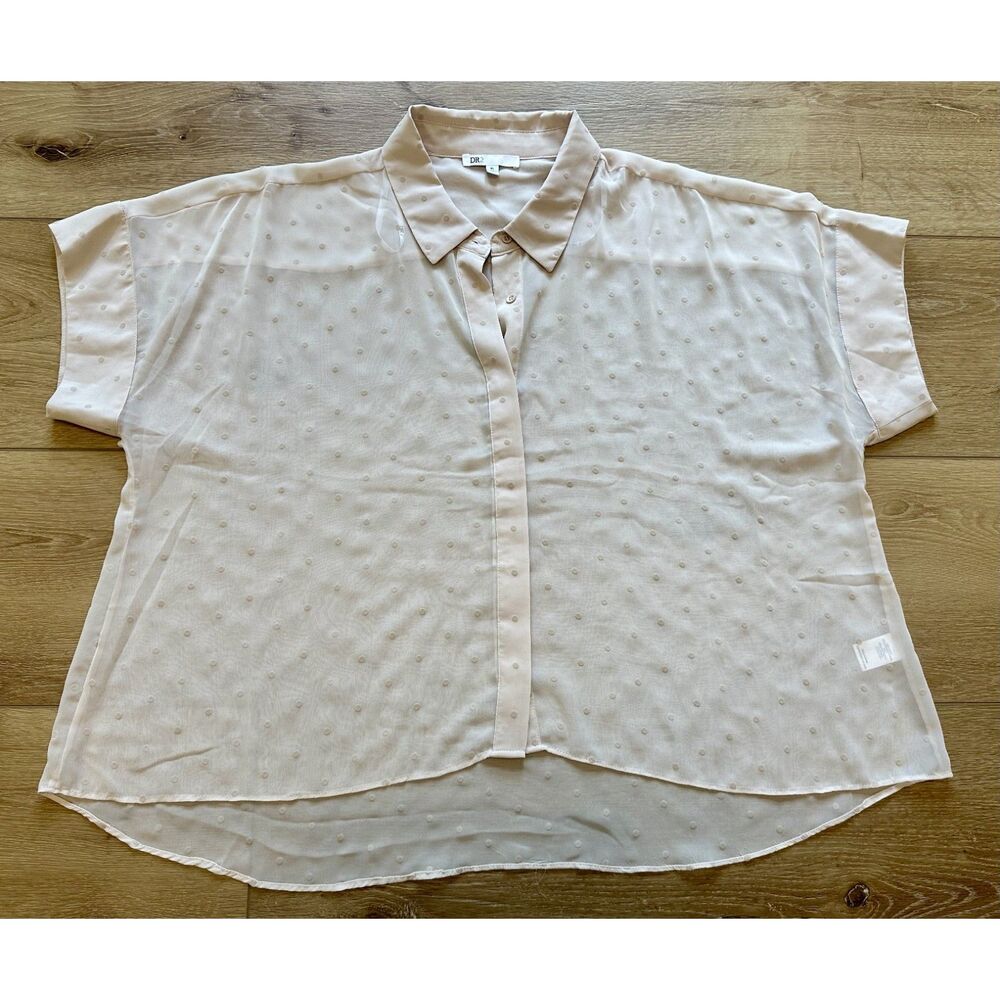 Women's DR2 Sheer Button Up Shirt Polka Dot Beige XL Worn Once!